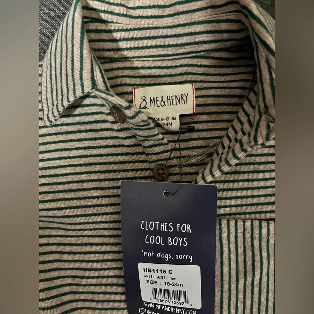 ME & HENRY GREEN STRIPE ROMPER Kingston Polo Romper Stripe